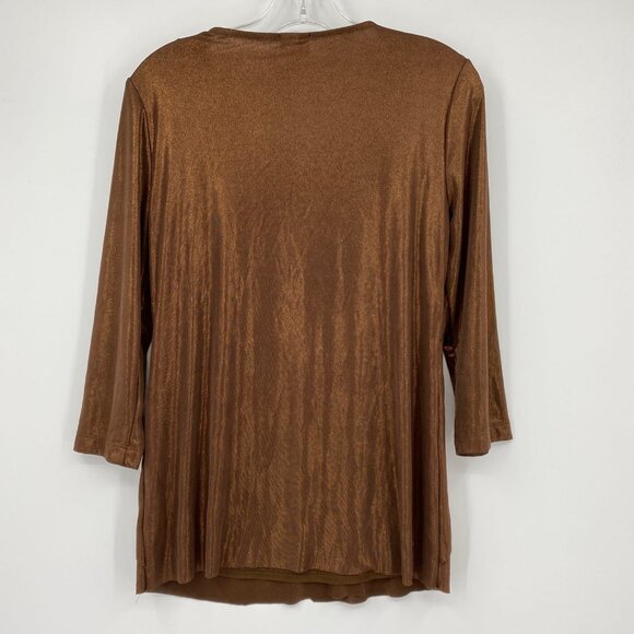 Chico's Brown Long Sleeve Tunic Blouse | V-Neck, Made in USA - Picture 2 of 6